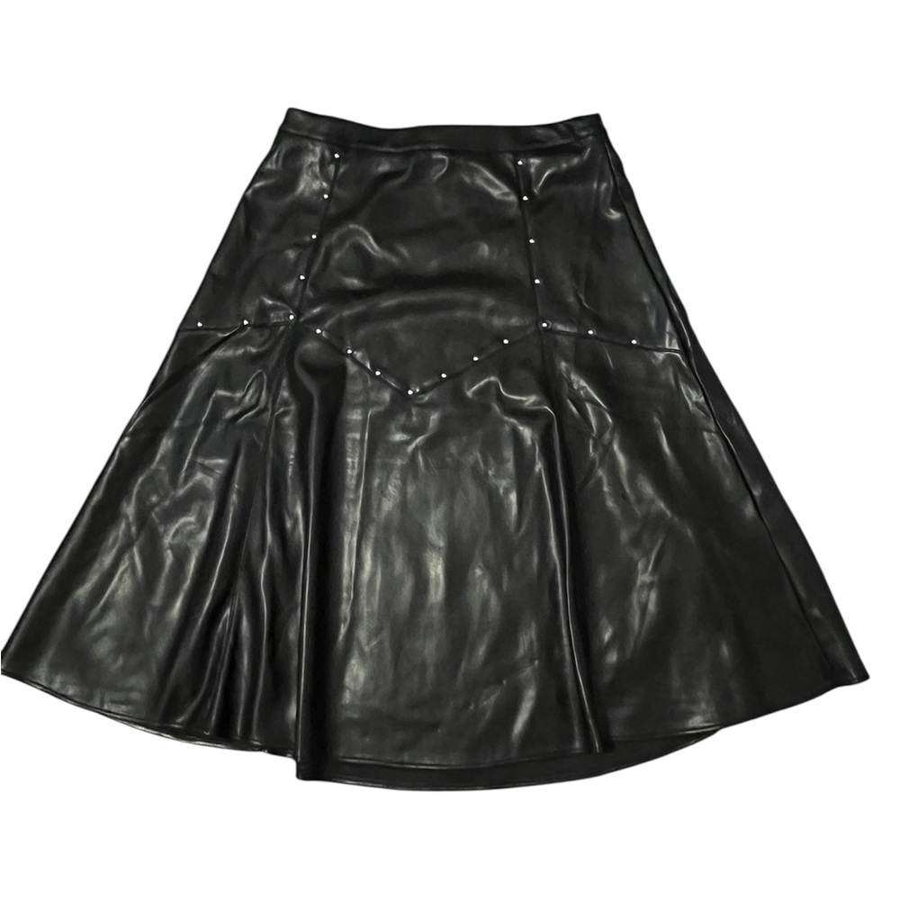 Marc New York Black Faux Leather Midi Skirt with Stud Details Size: Medium - Picture 2 of 9